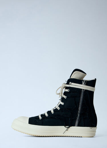 Rick Owens DRKSHDW Frayed Denim High-Top Sneakers Black drk0164037