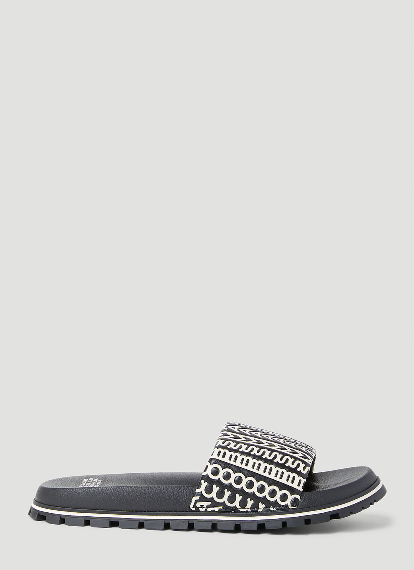 Marc Jacobs Monogram Print Slides In Black