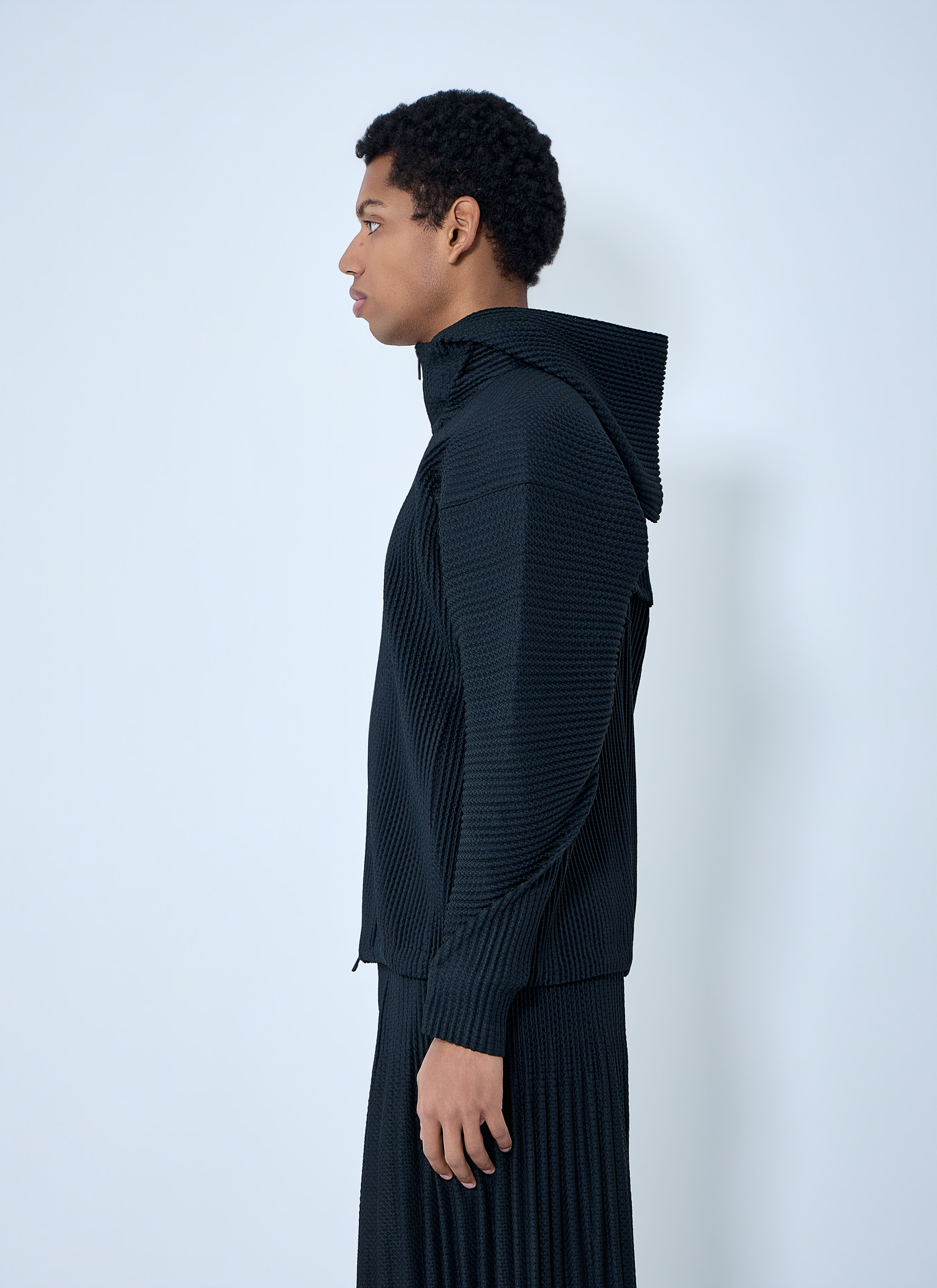 Homme Plissé Issey Miyake Men's' Pleated Zip-Up Hooded Sweater in