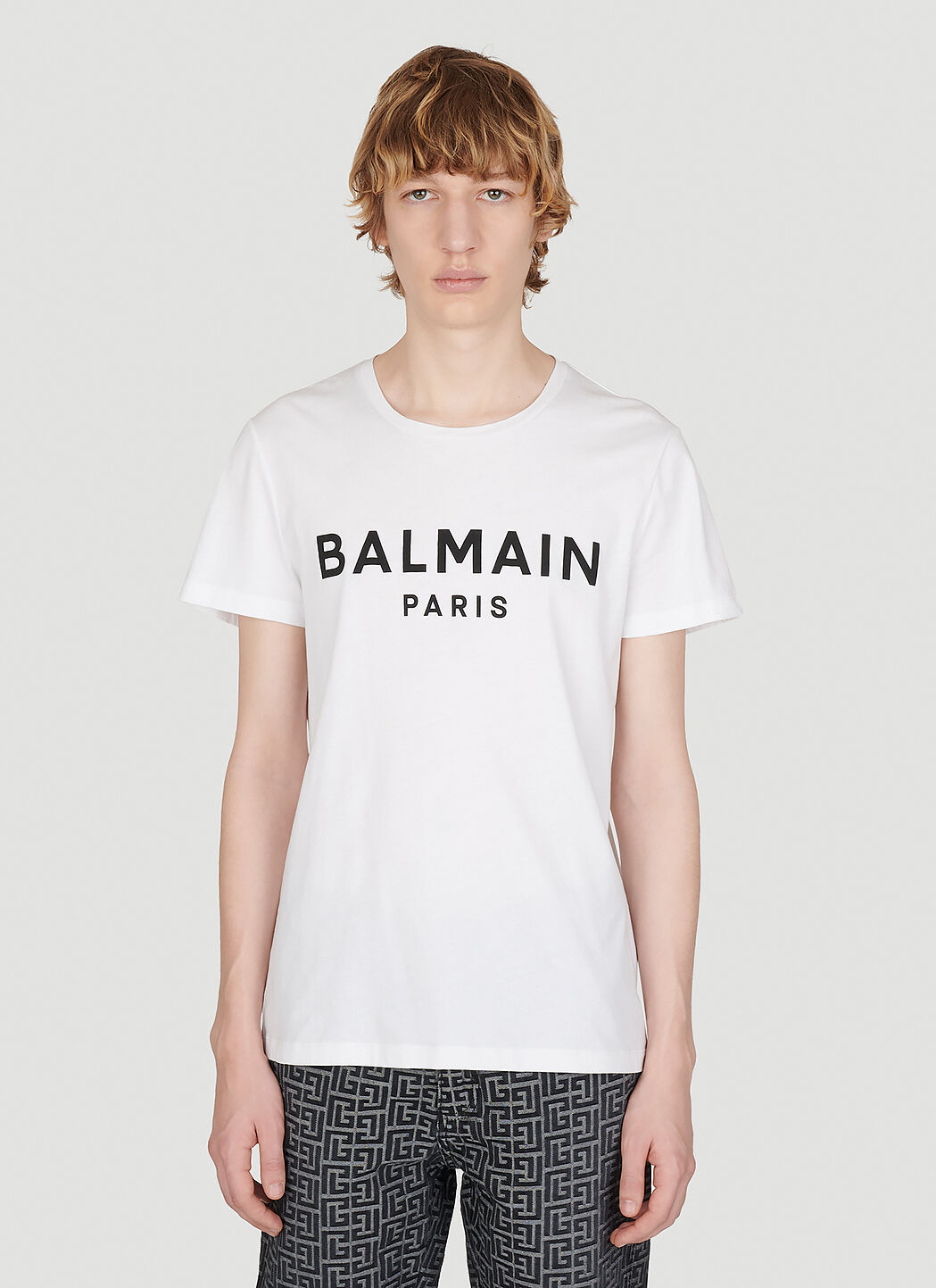 Balmain 로고 프린트 티셔츠 화이트 bln0152008