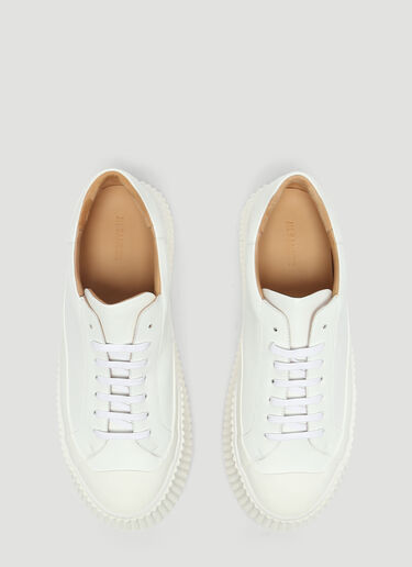 Jil Sander Ribbed-Sole Leather Sneakers White jil0133002