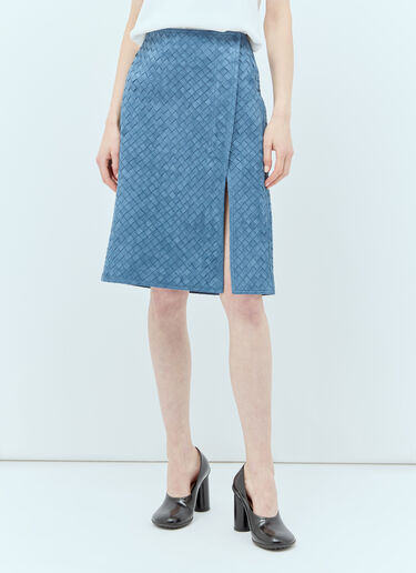 Bottega Veneta Intrecciato Suede Midi Skirt Blue bov0257016