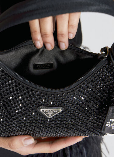 Prada Crystal-Embellished Satin Mini Bag Black pra0255014