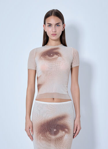 LN-CC® - Jean Paul Gaultier: Mesh Face-Print Baby T-Shirt - Beige Jean Paul Gaultier Mesh Face-Print Baby T-Shirt Beige jpg0266016