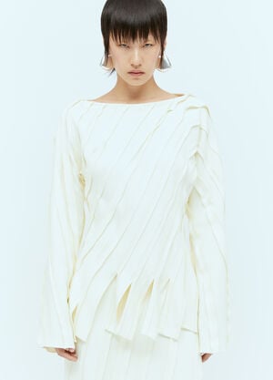 Bottega Veneta Fringe Hem Panel Top Cream bov0256036