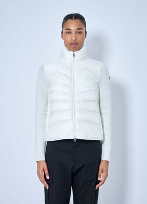 LN-CC® - Moncler: Quilted Puffer Jacket with Knit Sleeves - White Moncler Quilted Puffer Jacket with Knit Sleeves White mon0265106