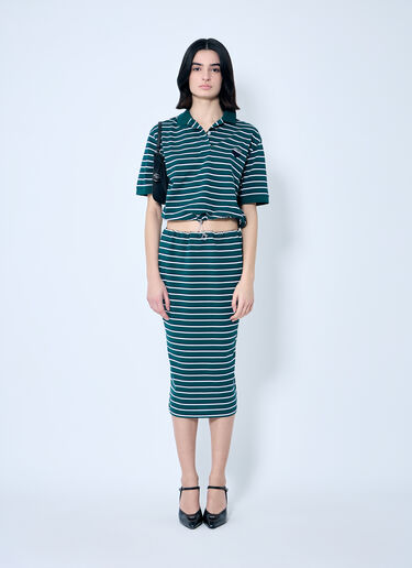 Prada Striped Piquet Midi Skirt Green pra0260013