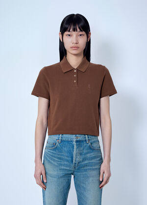 Saint Laurent Cassandre Cropped Polo Shirt Brown sla0265007