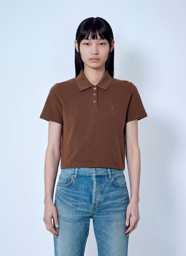 LN-CC® - Saint Laurent: Cassandre Cropped Polo Shirt - Brown Saint Laurent Cassandre Cropped Polo Shirt Brown sla0265007