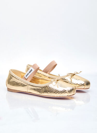 Miu Miu Snakeskin Ballerina Flats Gold miu0256073