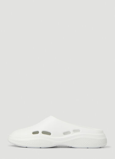 Prada Logo Embossed Foam Mules White pra0149040