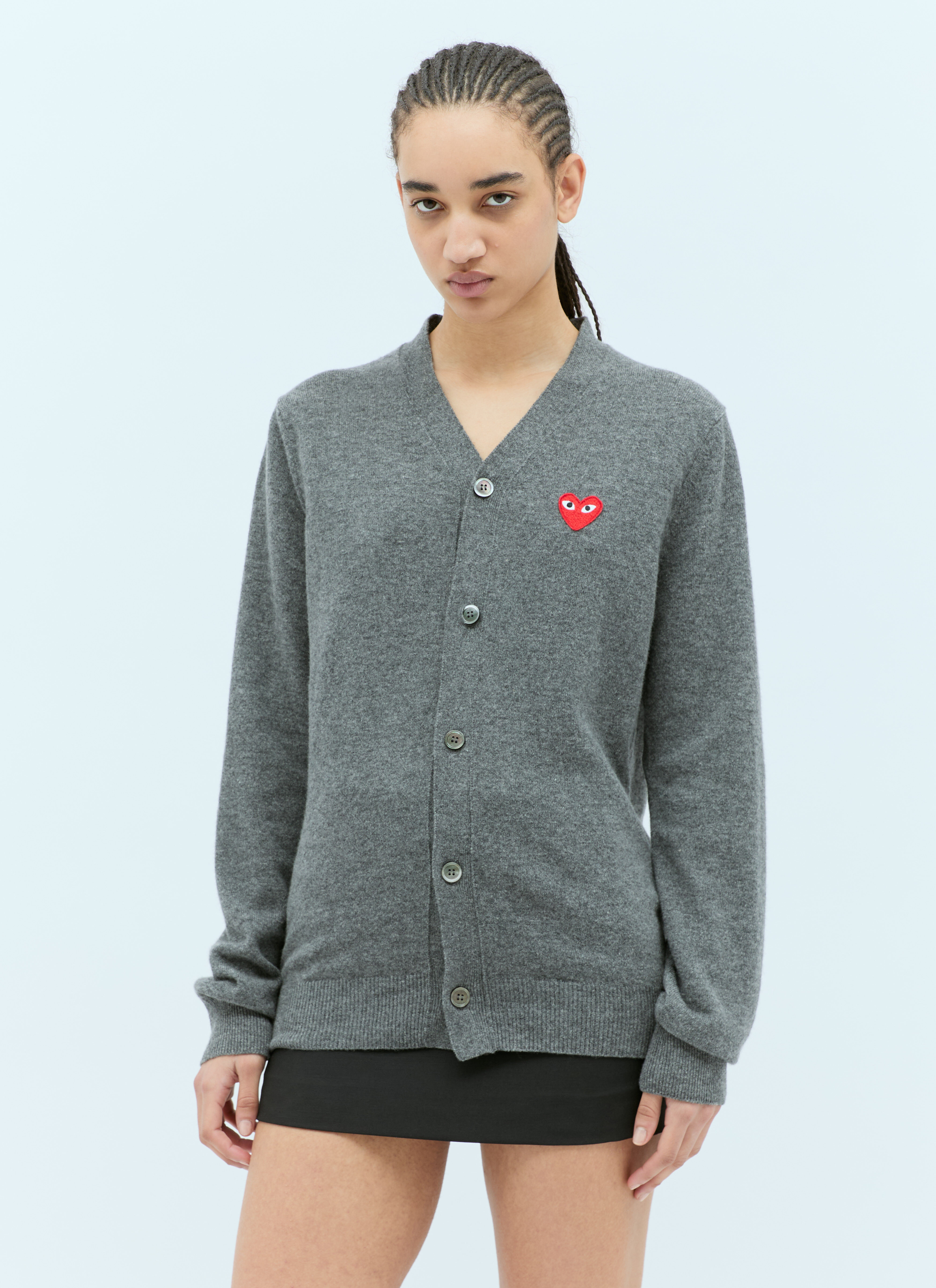 Comme Des Gar ons PLAY Logo Patch Wool Cardigan in Grey LN CC