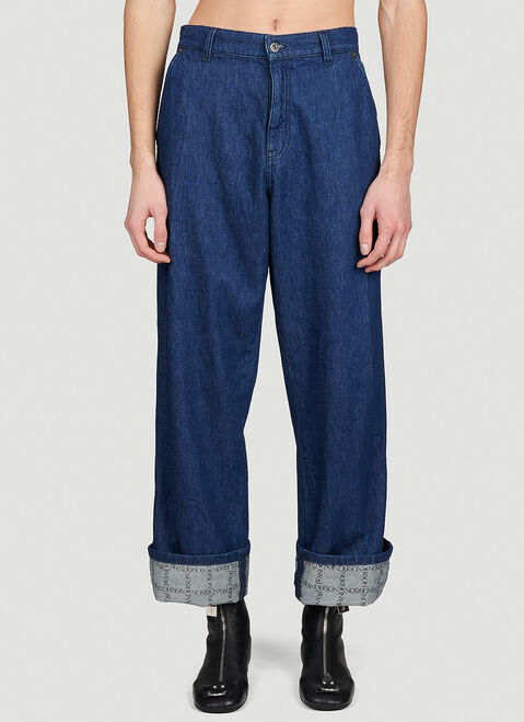 JW Anderson Logo Print Turn-Up-Hem Denim Jeans Beige jwa0154013