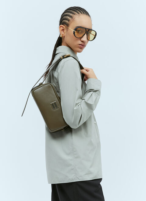 Miu Miu Logo Plaque Leather Shoulder Bag Grey miu0254025