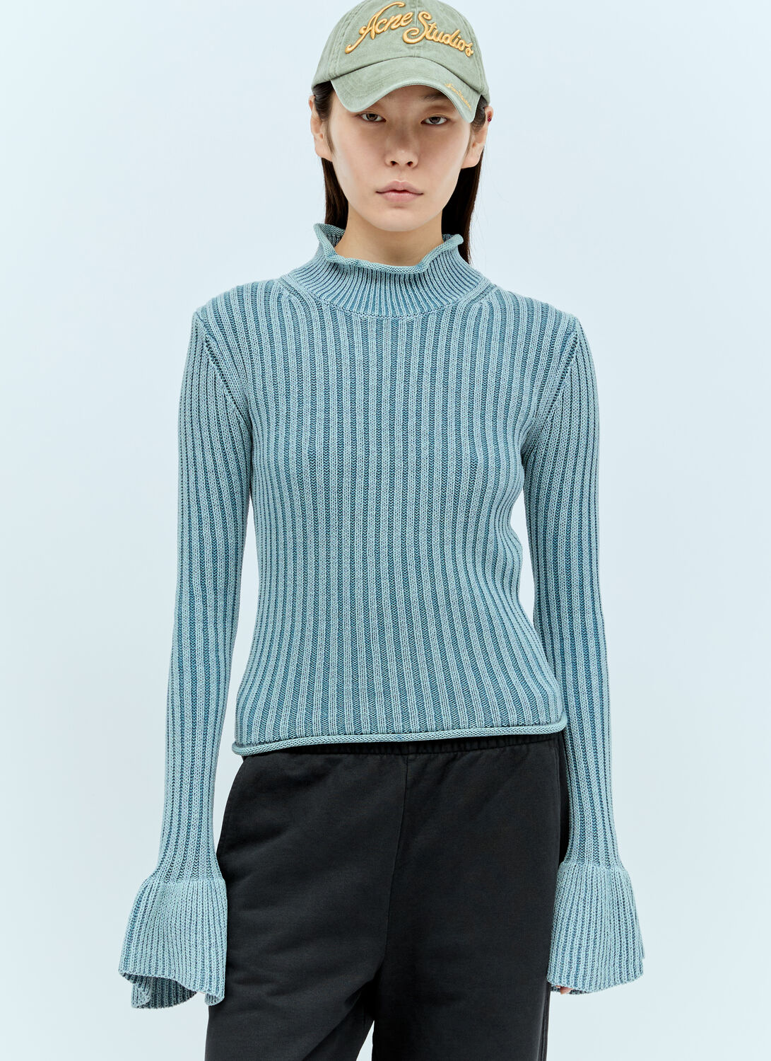 Shop Acne Studios Ruffled Sleeves Sweater In Blue