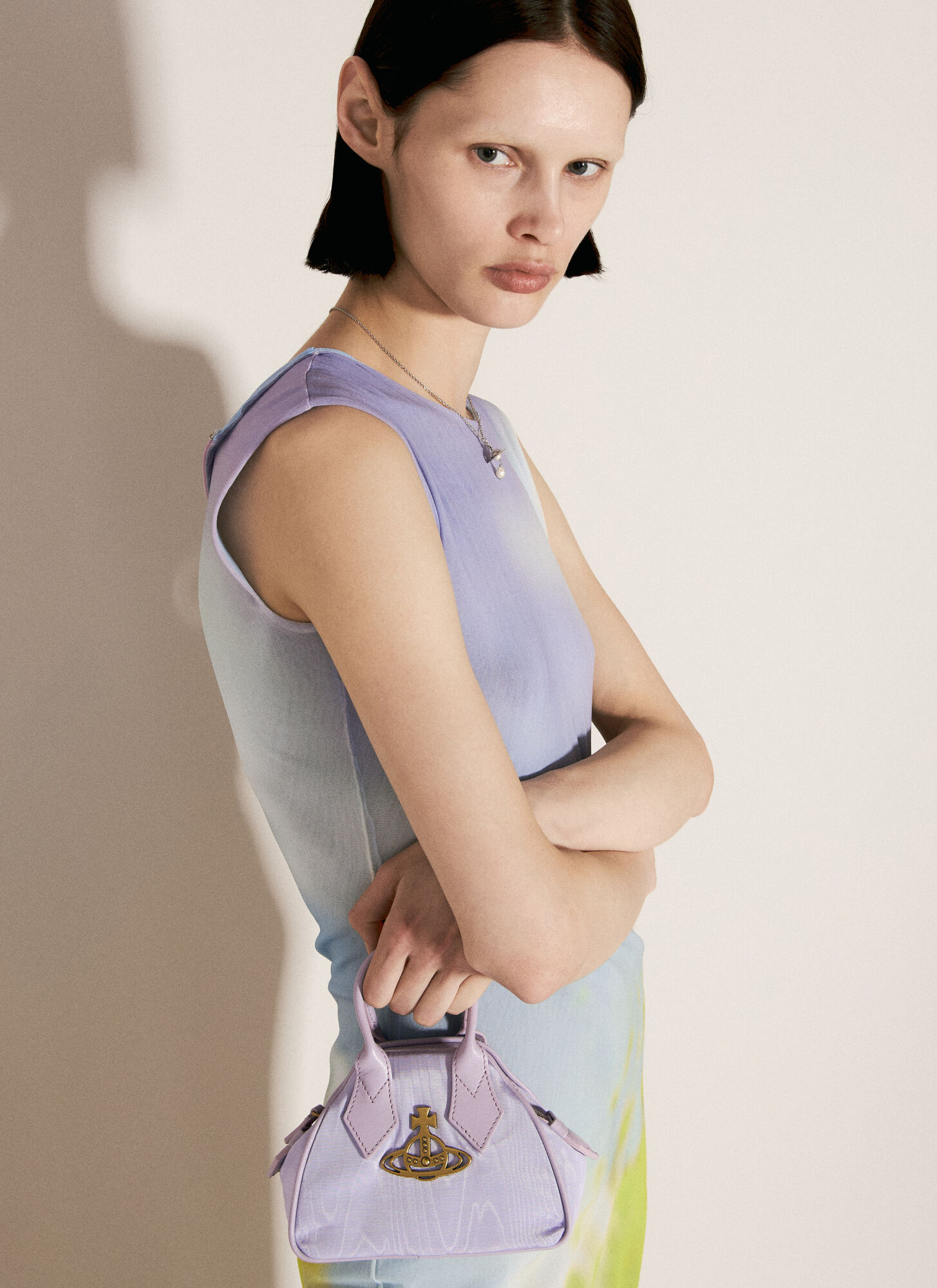 Shop Vivienne Westwood Moire Mini Yasmine Handbag In Purple