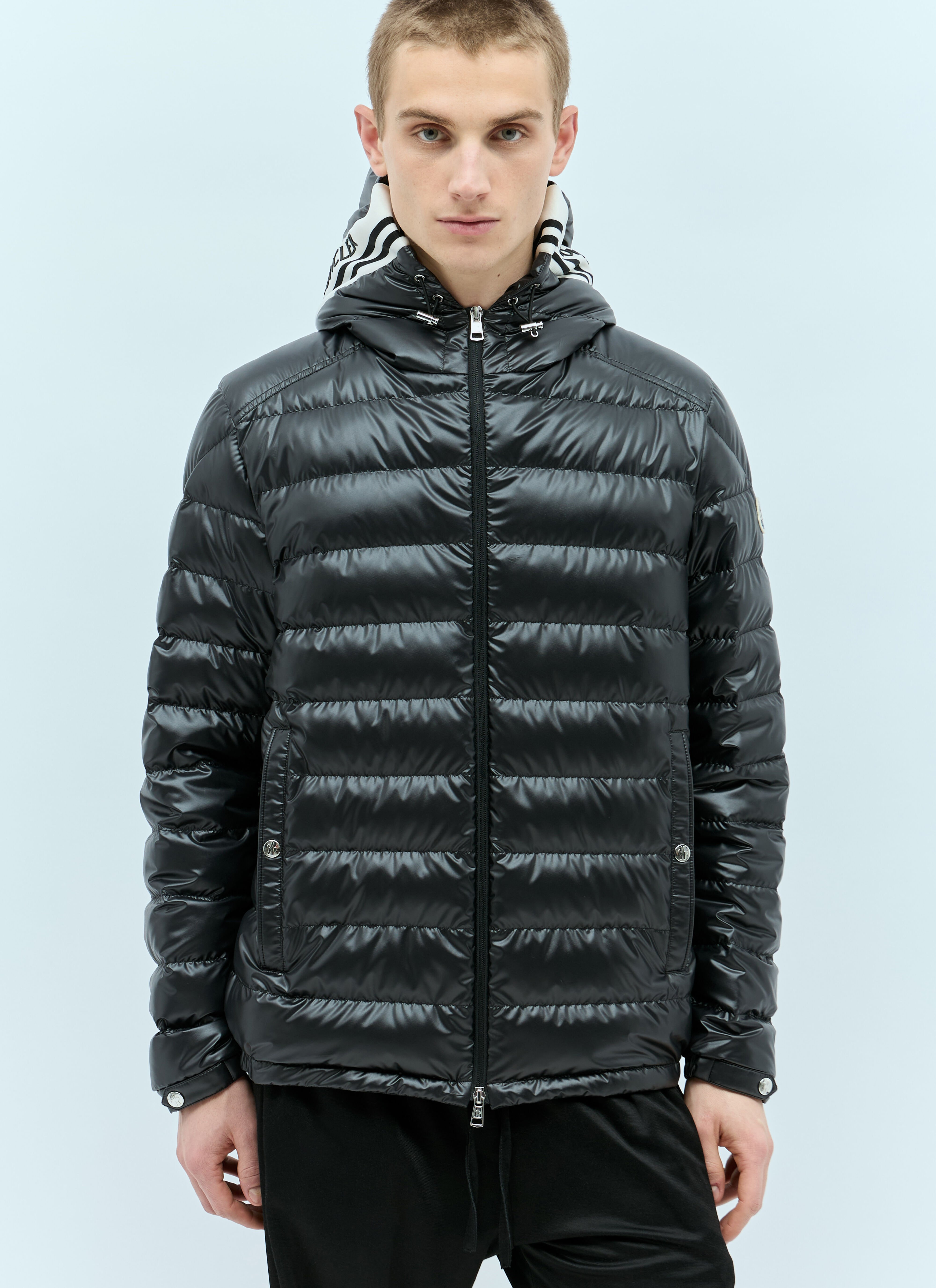 Black moncler top coat mens