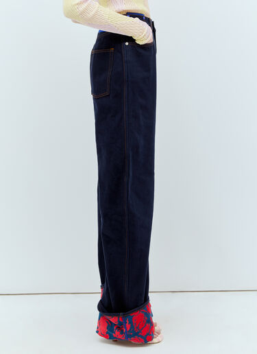 Burberry 玫瑰印花裤脚重磅牛仔裤 蓝色 bur0255050