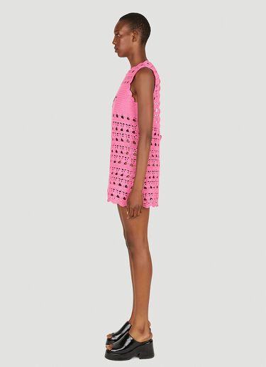 GANNI Crochet Tunic Mini Dress Pink gan0251016