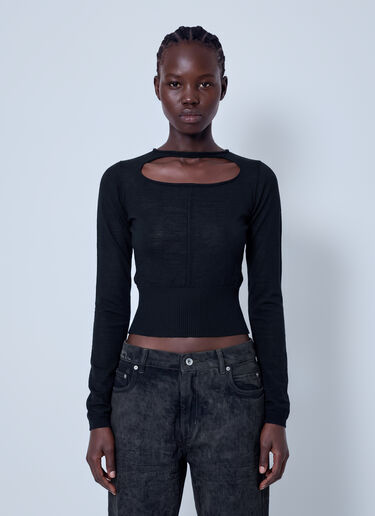 LN-CC® - Rick Owens: Slashed Cropped Pull Top - Black Rick Owens Slashed Cropped Pull Top Black ric0265032