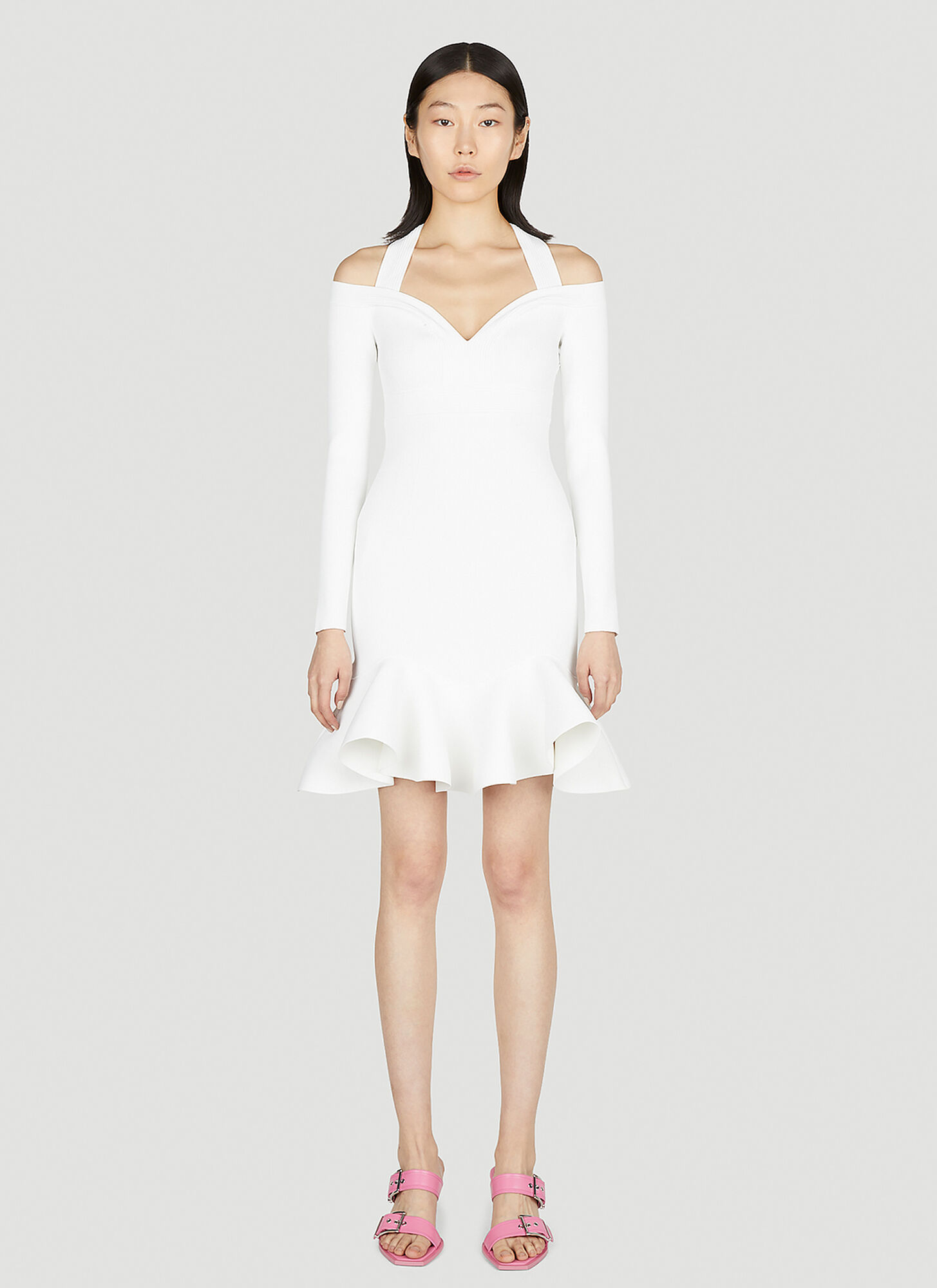 Alexander Mcqueen Ruffle Flare Dress In White