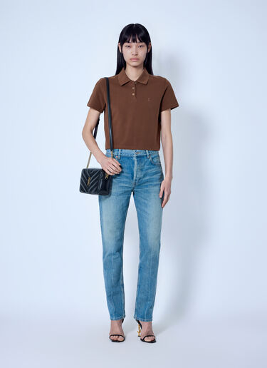 LN-CC® - Saint Laurent: Cassandre Cropped Polo Shirt - Brown Saint Laurent Cassandre Cropped Polo Shirt Brown sla0265007