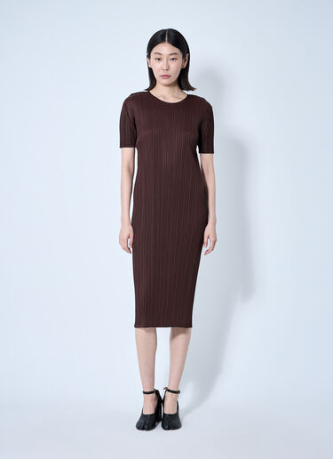 Pleats Please Issey Miyake Pleated Midi Dress Brown plp0260015