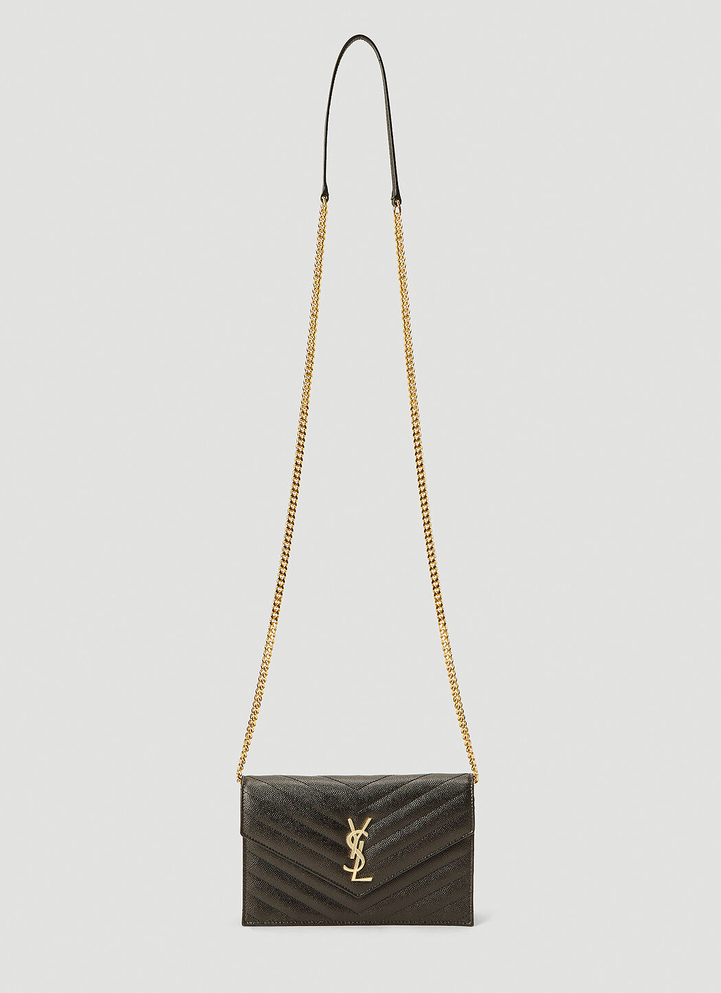 Black monogramme envelope top chain wallet bag