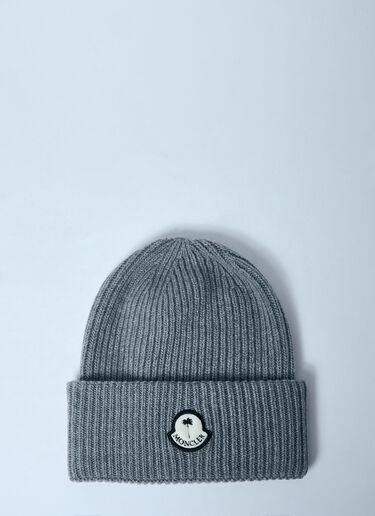 8 Moncler Palm Angels Logo Patch Beanie Hat Grey mpa0359006