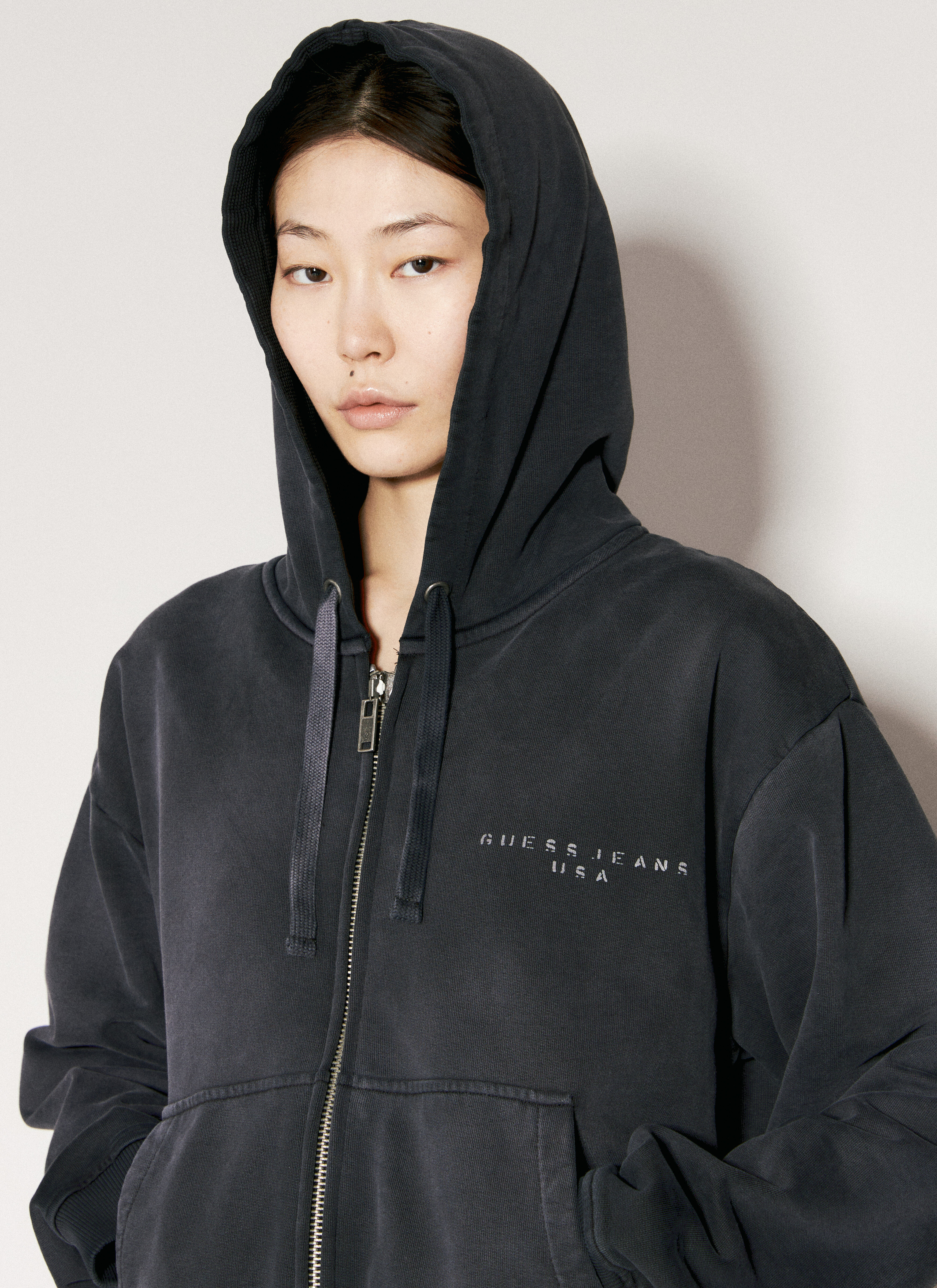 P.A.M. Logo Print Zip-Up Hooded Sweatshirt Black pam0357011