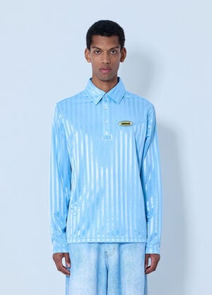 Metalwood Striped Long Sleeve Polo Shirt Blue met0164003