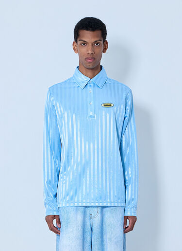 Metalwood Striped Long Sleeve Polo Shirt Blue met0164003