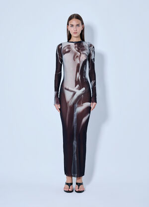 Jean Paul Gaultier Mesh Printed Smoking Women Long Dress Black jpg0266003