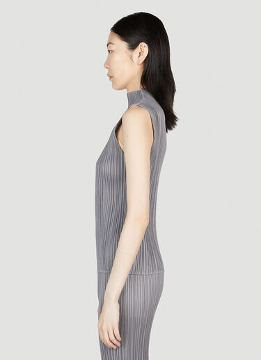 Pleats Please Issey Miyake Pleated Mock Neck Top Grey plp0253017