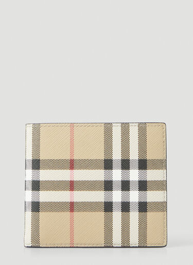 Burberry Sandon Check Bi Fold Wallet Beige bur0149147