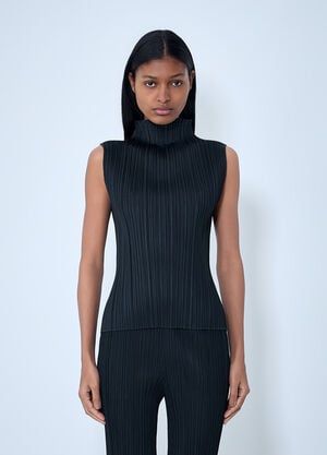 Pleats Please Issey Miyake Pleated High-Neck Sleeveless Top Black plp0263009