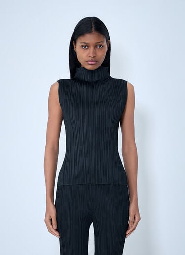 Pleats Please Issey Miyake Pleated High-Neck Sleeveless Top Black plp0263009
