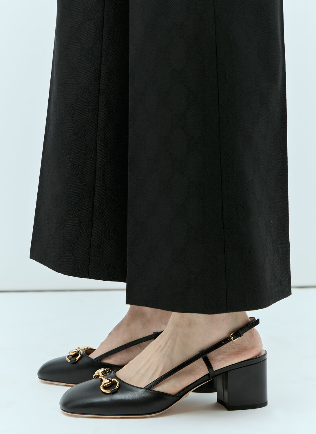 Shop Gucci Horsebit Slingback Heels In Black