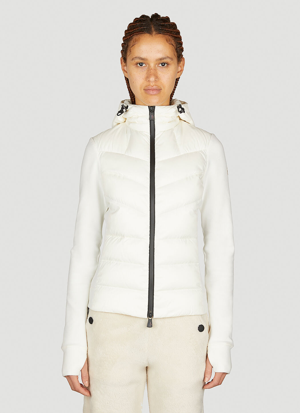 Partially Quilted Zip Up Hooded Cardigan