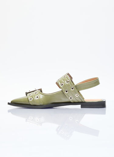 GANNI Feminine Buckle Ballerina Flats Green gan0256033