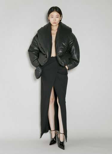 Saint Laurent Cropped Leather Padded Jacket Black sla0253016