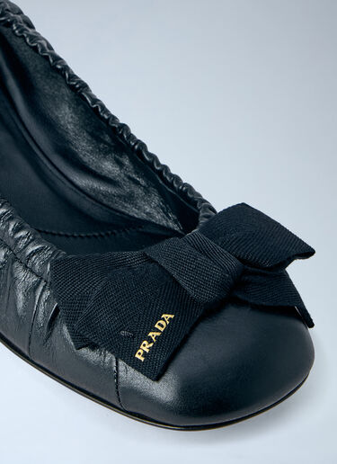 Prada Leather Bow Detail Ballet Flats Black pra0263008