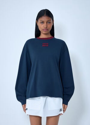 Miu Miu Cotton Jersey Sweatshirt with Logo Motif Blue miu0263060