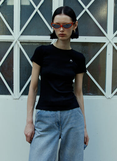 Marine Serre Logo Embroidery T-Shirt Black mrs0254017