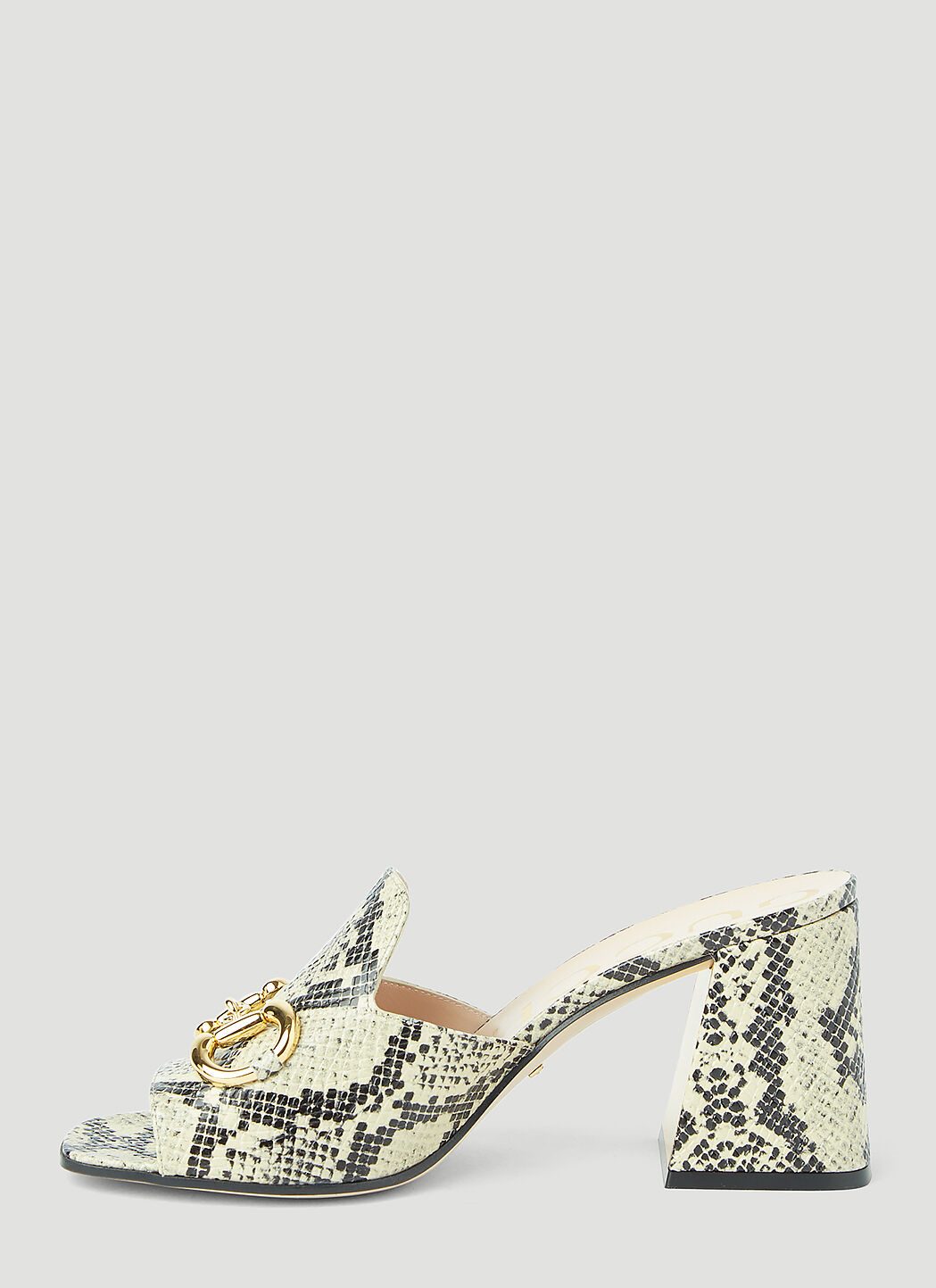 Gucci Women s Horsebit Python Print Heeled Mules in Beige LN CC