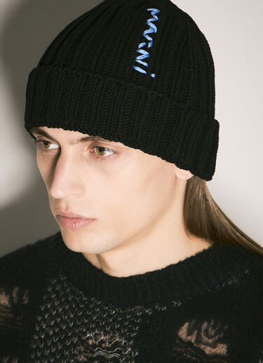 Marni Logo Intarsia Beanie Hat Black mni0159011