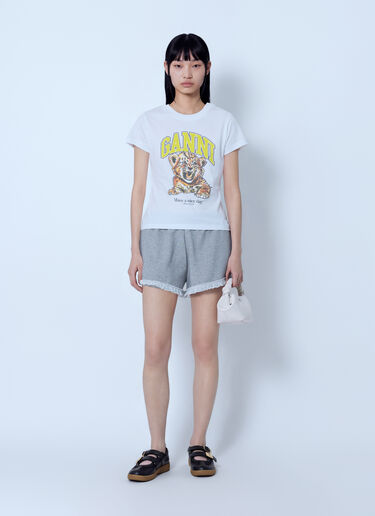 LN-CC® - GANNI: Basic Cotton Baby Tiger T-Shirt - White GANNI Basic Cotton Baby Tiger T-Shirt White gan0265042