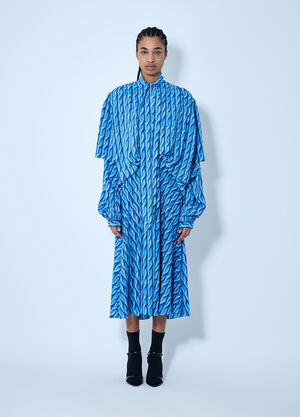 Balenciaga Double Sleeve Pleated Dress Blue bal0259062