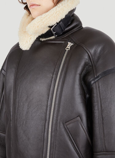 Acne Studios Leather Shearling Flight Jacket Dark Brown acn0246018