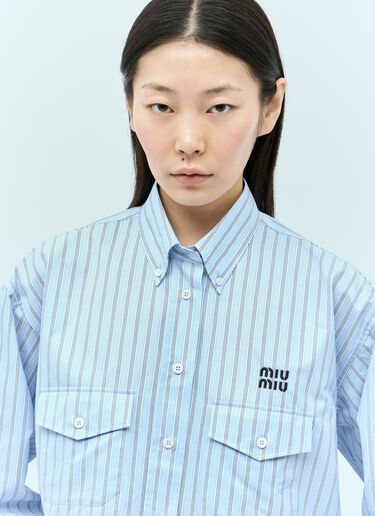 Miu Miu Cropped Striped Shirt Blue miu0256001